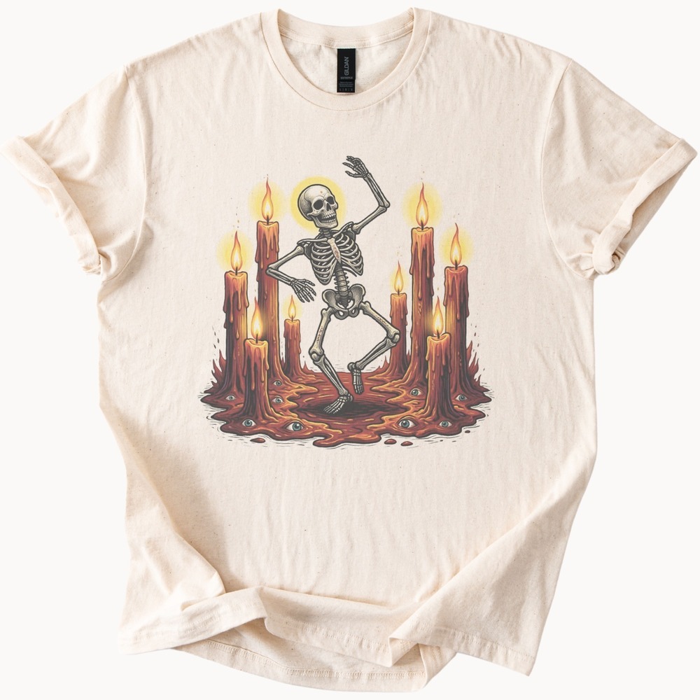 Skeleton Dancing in a Ring of Dripping Candles Tee